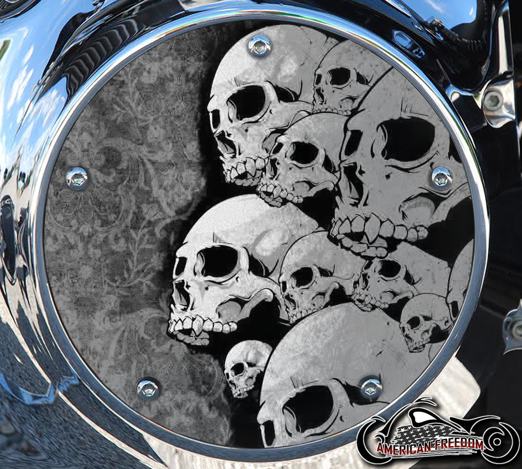 Custom Derby Cover - Pile Of Skulls (B&W)